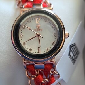 NIB Montres Prestige Women’s Fashion Watch – Rose Gold & Red Braided Chain